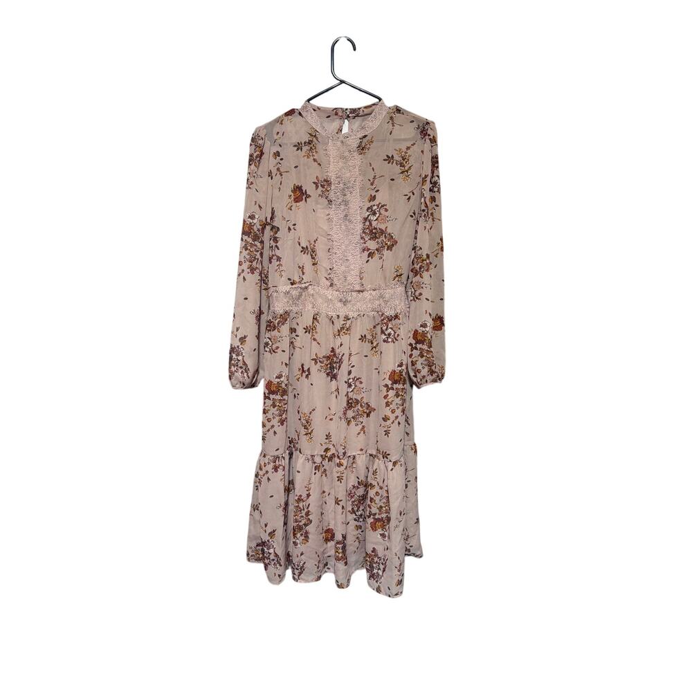 Xhilaration Floral Long Sleeve Tiered Midi Dress Women's Size XL Boho